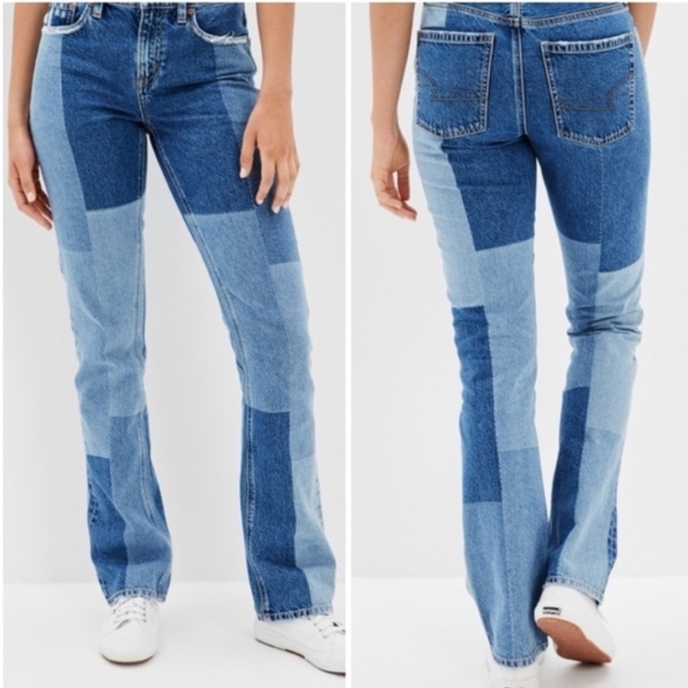 American Eagle Patchwork 90’s Bootcut High Rise Denim Jeans in Blue Size 6R